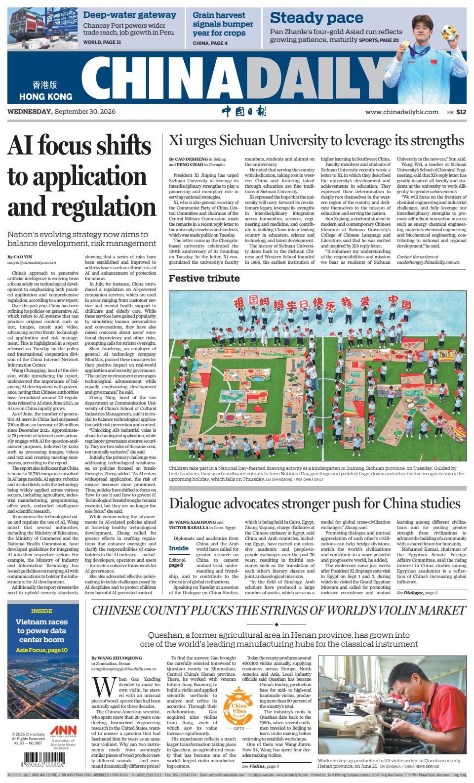 Prima-pagina-China Daily-oggi-edizione-di-oggi-20260930